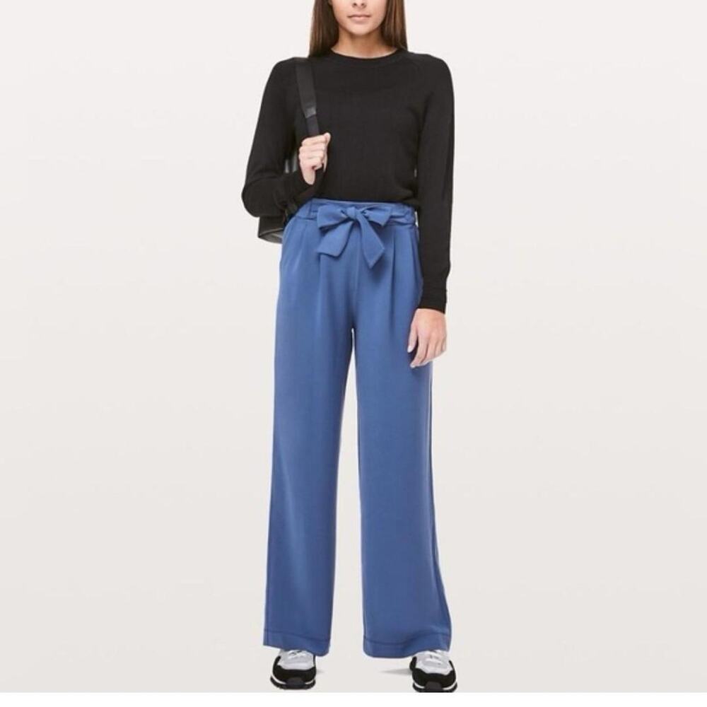 lululemon noir pant gatsby blue wide leg pants with bow detail 2